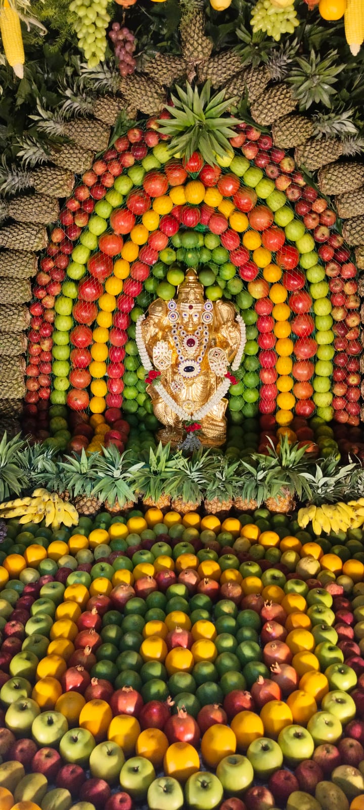 1001 ಕೆಜಿ ಹಣ್ಣಿನ ಅಲಂಕಾರದಲ್ಲಿ ಕಂಗೊಳಿಸಿದ ಅಭಯ ಶನೇಶ್ವರ ಸ್ವಾಮಿ ದೇವಾಲಯ